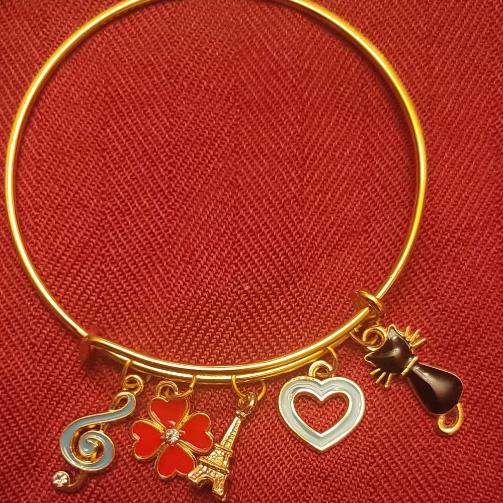 Wire Bangle Adjustable Expandable Charm Bracelet (hand-crafted) - Picture 3 of 6